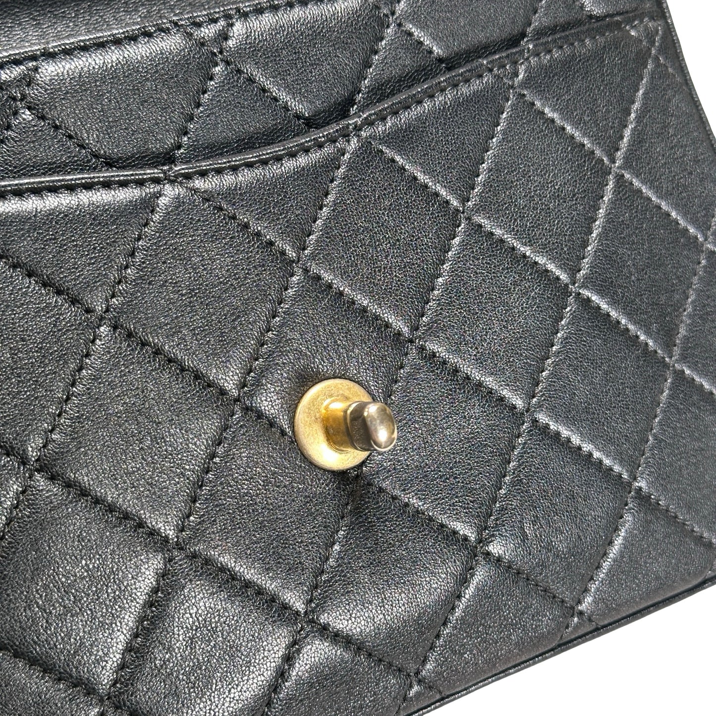 Used CHANEL Lambskin Chain Infinity Top Handle Bag Cross body bag Black GHW