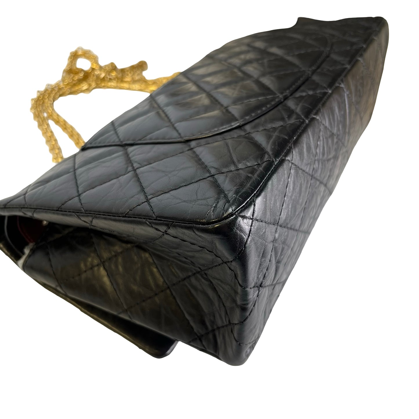 Used CHANEL Quilted Aged Calfskin 2.55 Medium Chain Shoulder Bag Black Gold