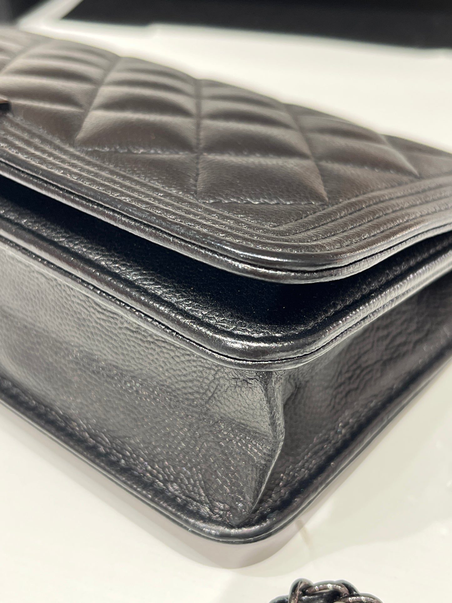 Chanel Lambskin Boy Bag Chain Shoulder Bag Black with Silver Hardware [3001708]