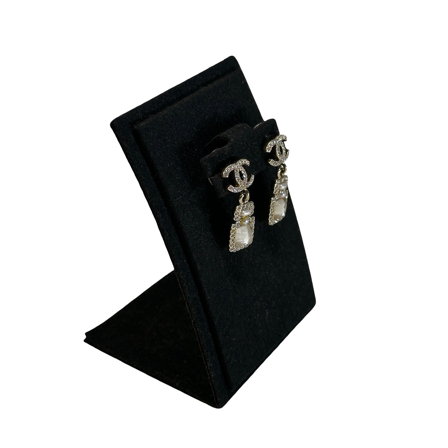 CHANEL CC Logo Crystal CC Crystal Drop Earrings Earrings Gold Clear