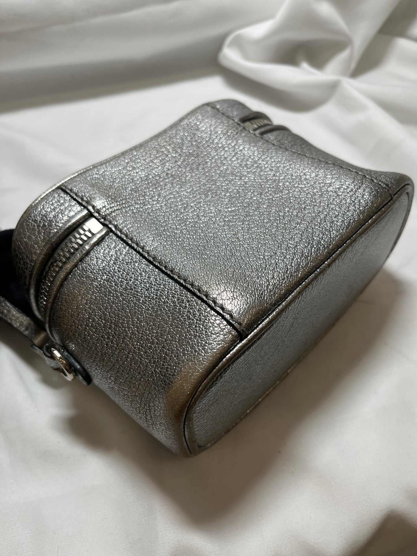 Used Miu Miu Calfskin Leather Vanity Bag Crossbody Bag Silver PHW