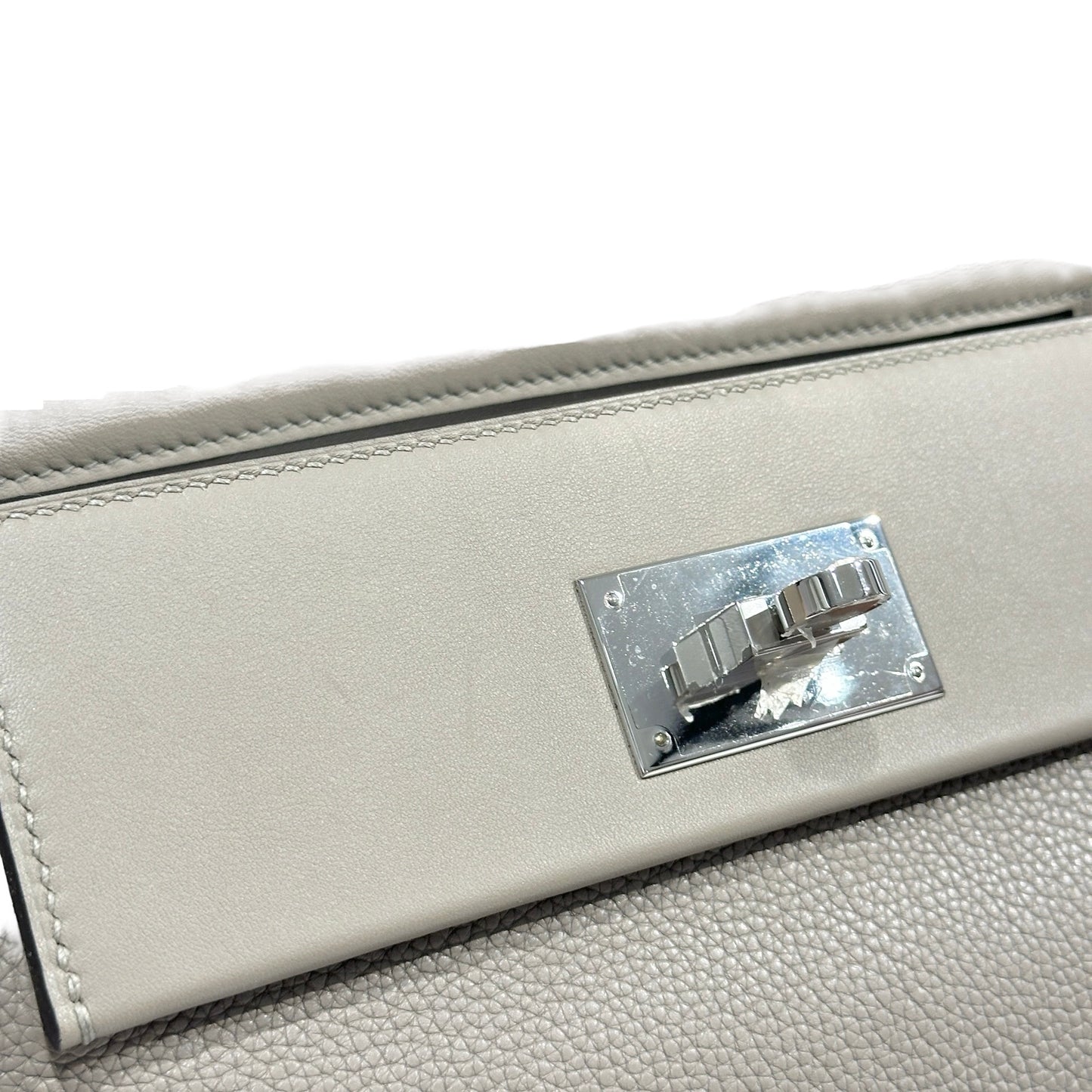 Used HERMES Taurillon Maurice Veau Swift 24/24 Handbag Gris Asphalte Gris