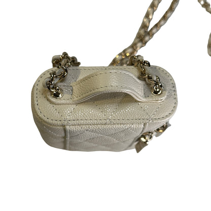 Used CHANEL Quilted Caviar Small Vanity Case with Chain Vanity case White