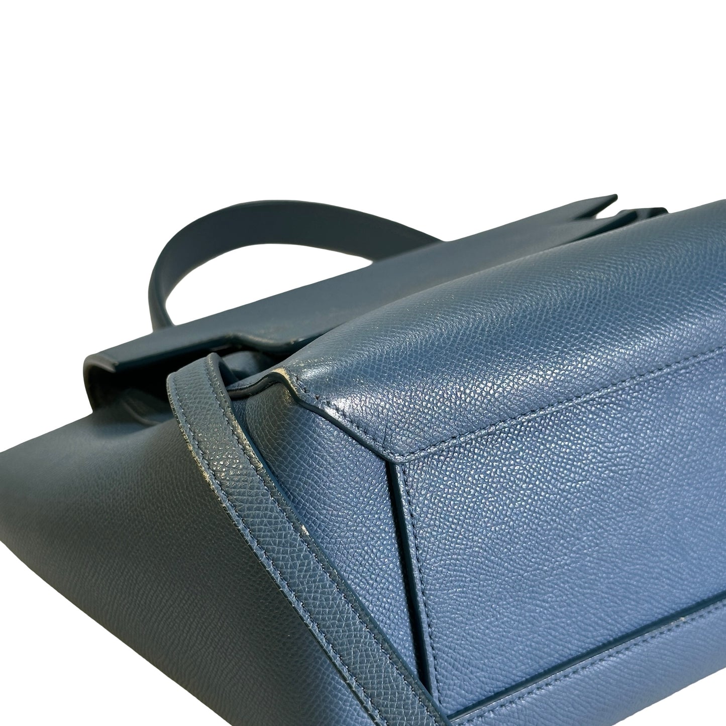 Used CELINE Grained Calfskin Nano Belt Bag Shoulder Bag Blue PHW
