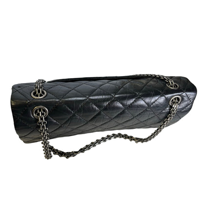 Used CHANEL Quilted Aged Calfskin 2.55 Medium Chain Shoulder Bag Black PHW