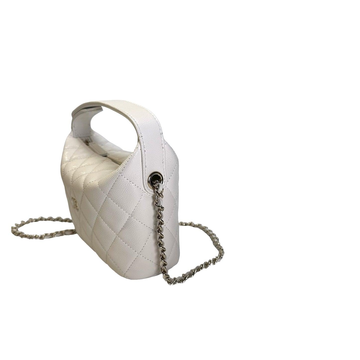 CHANEL Quilted Caviar Chanel Hobo Hobo Bag White