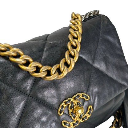 Used CHANEL Quilted Lambskin 19 Bag Shoulder Bag Black GHW