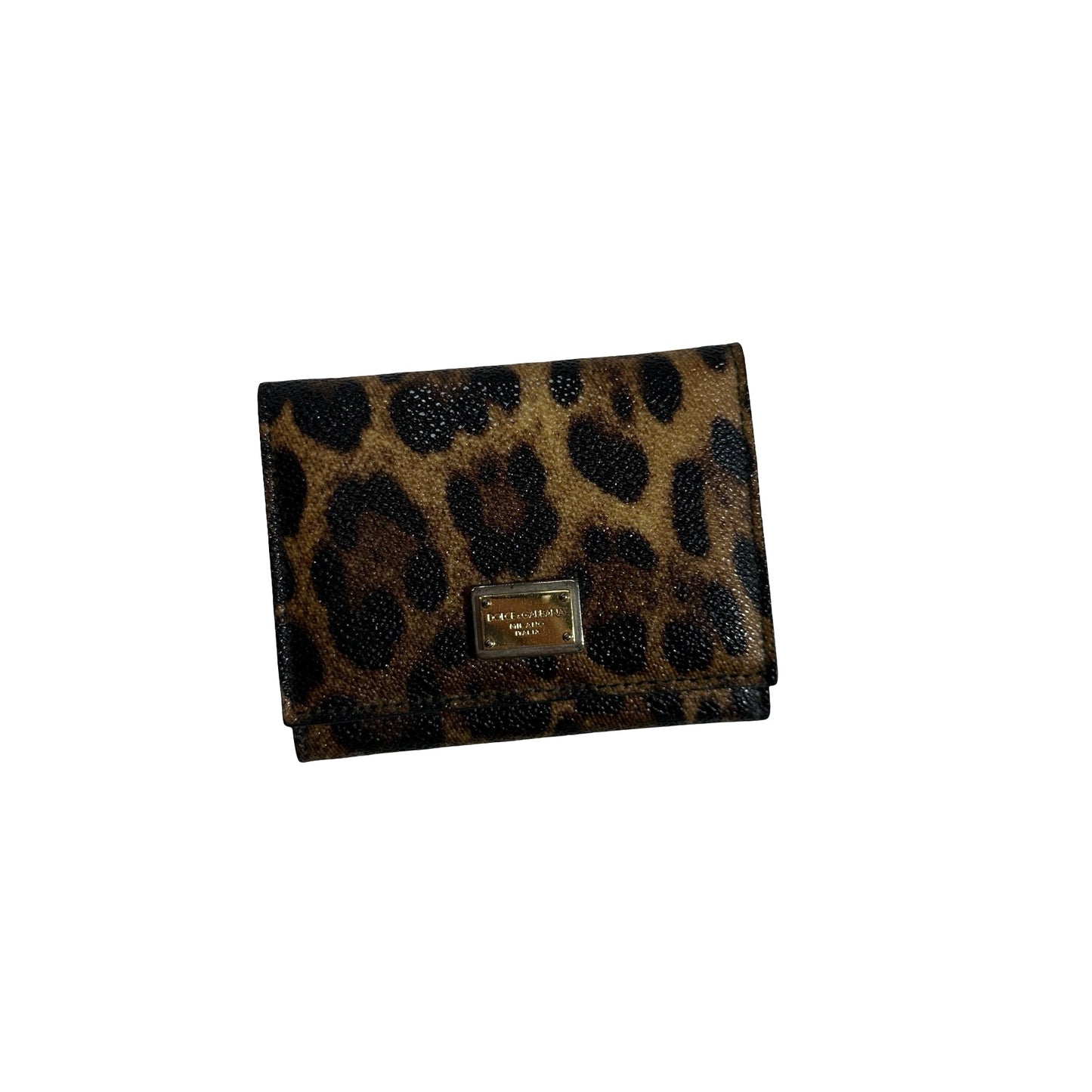 Used DOLCE&GABBANA Leopard Leather Leopard Print Wallet Wallet Brown Black， GHW