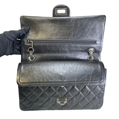 Used CHANEL Quilted Aged Calfskin 2.55 Medium Chain Shoulder Bag Black PHW