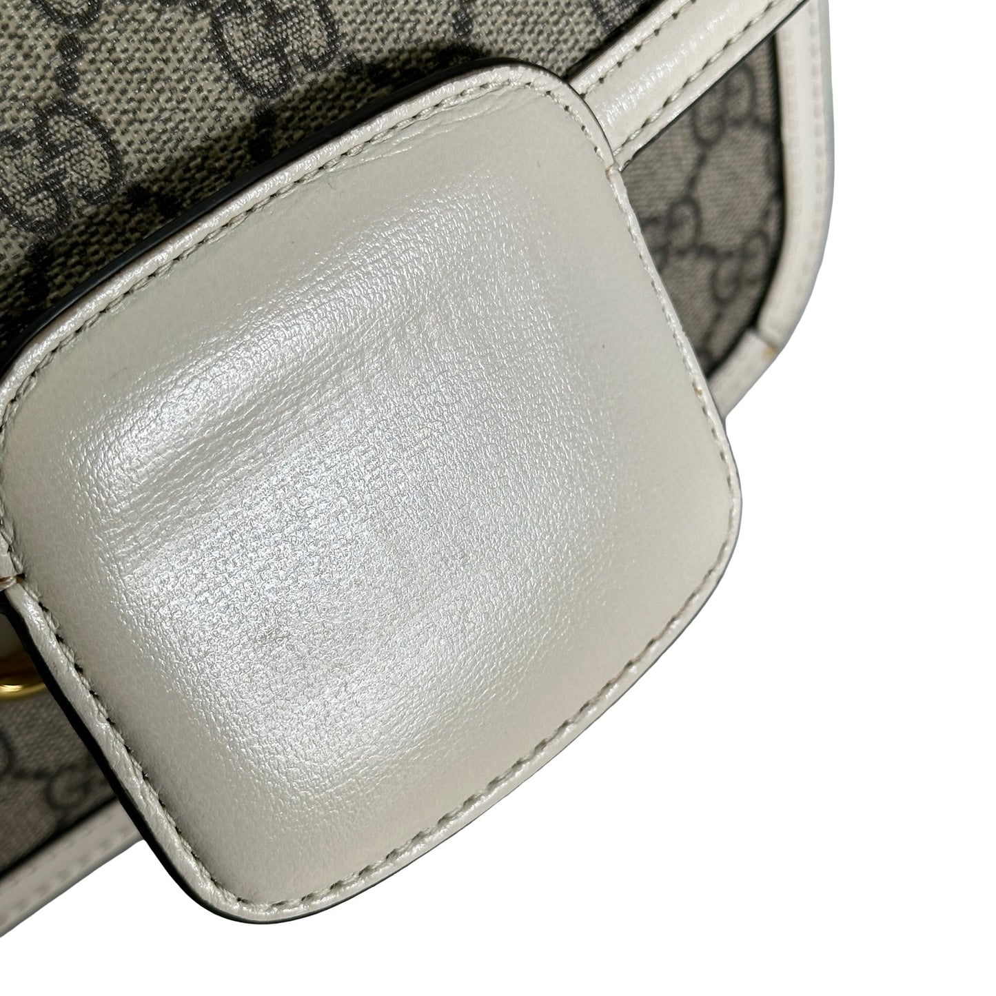 Used GUCCI GG Supreme Canvas Horsebit 1955 Shoulder Bag Beige White GHW