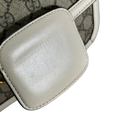 Used GUCCI GG Supreme Canvas Horsebit 1955 Shoulder Bag Beige White GHW
