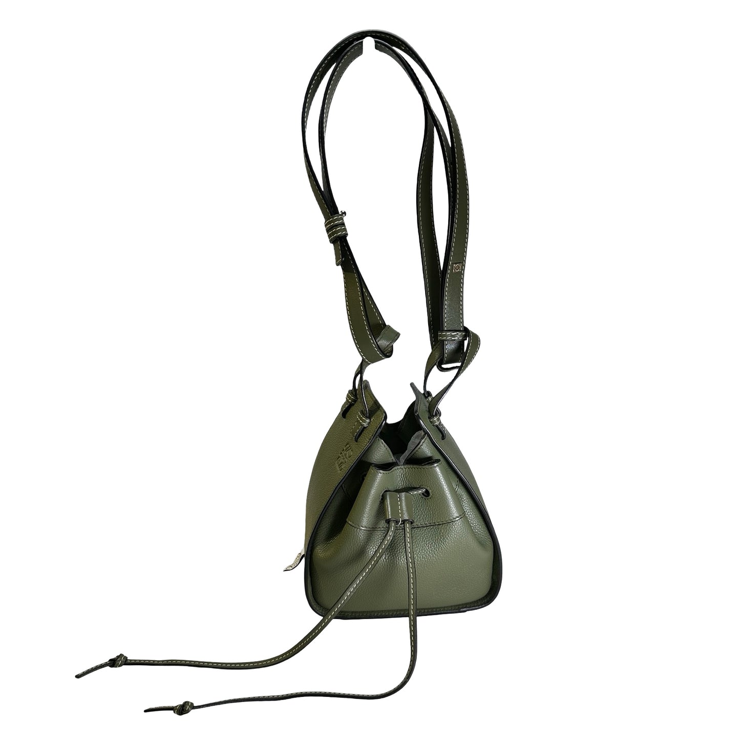 Used LOEWE Pebbled Calfskin Balloon Bag Bucket Bag Green Phw