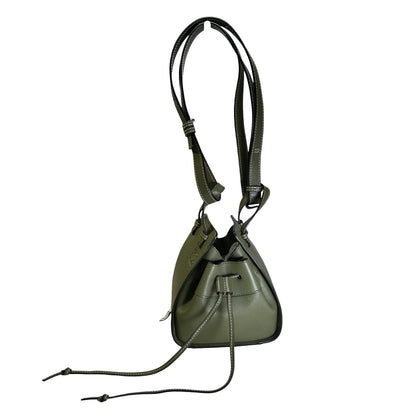 Used LOEWE Pebbled Calfskin Balloon Bag Bucket Bag Green Phw