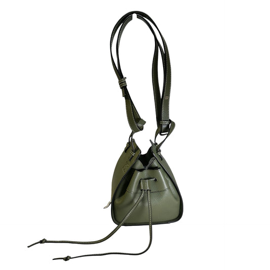 Used LOEWE Pebbled Calfskin Balloon Bag Bucket Bag Green Phw