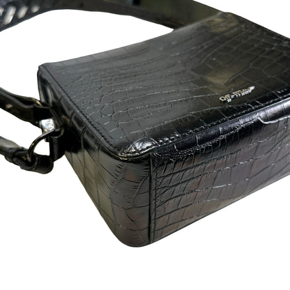 Used OFF-WHITE Crocodile Embossed Binder Clip Crossbody Bag Black PHW