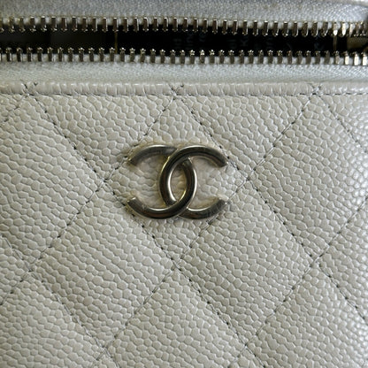 Used CHANEL Quilted Caviar Small Vanity Case with Chain Vanity case White