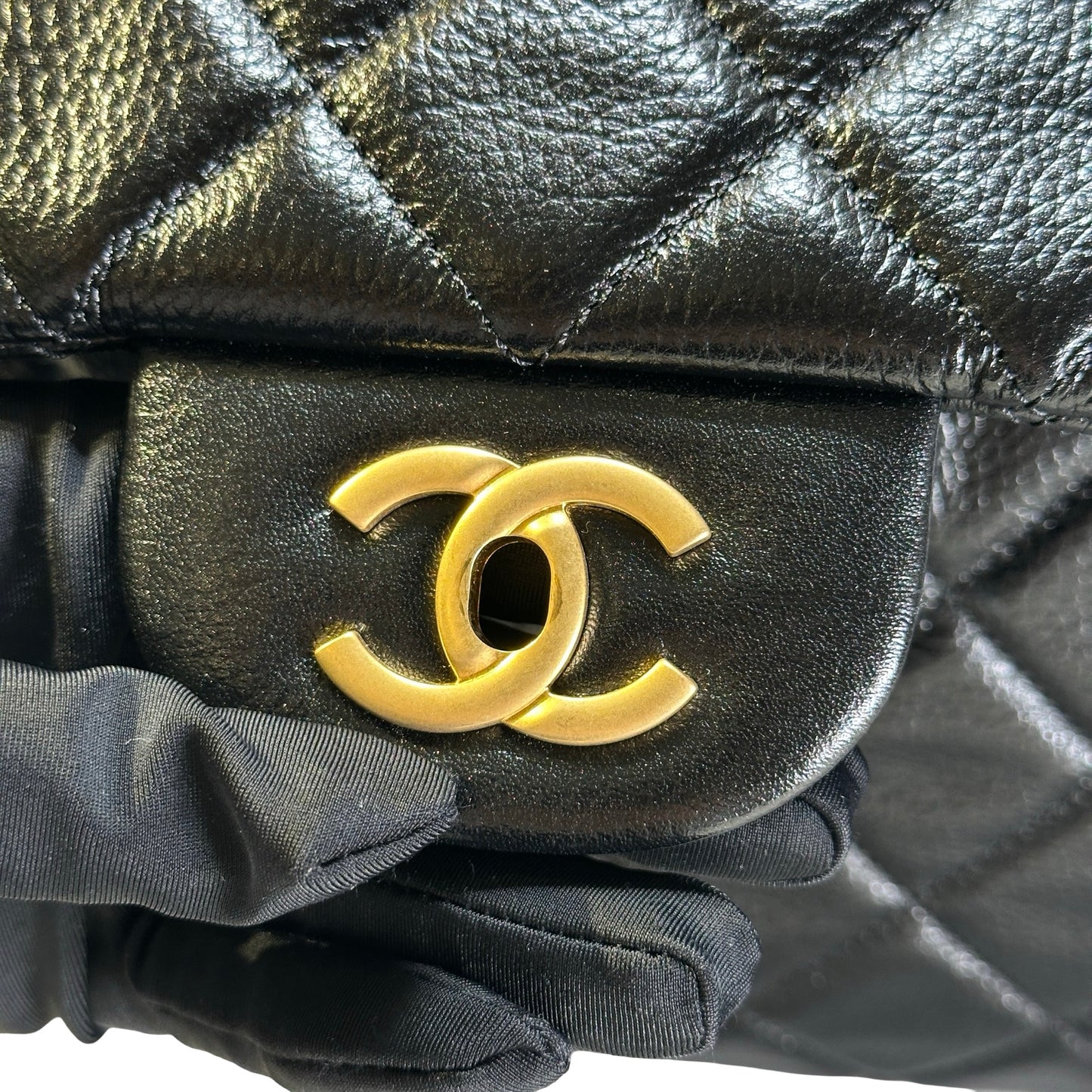 Used CHANEL Quilted Caviar Classic Flap Shoulder Bag Black Gold