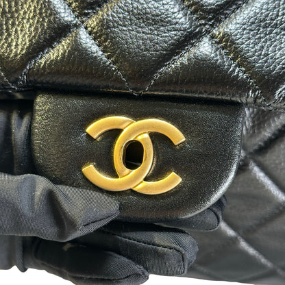 Used CHANEL Quilted Caviar Classic Flap Shoulder Bag Black Gold