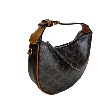 Used CELINE Calfskin Leather Ava Shoulder Bag Brown Tan