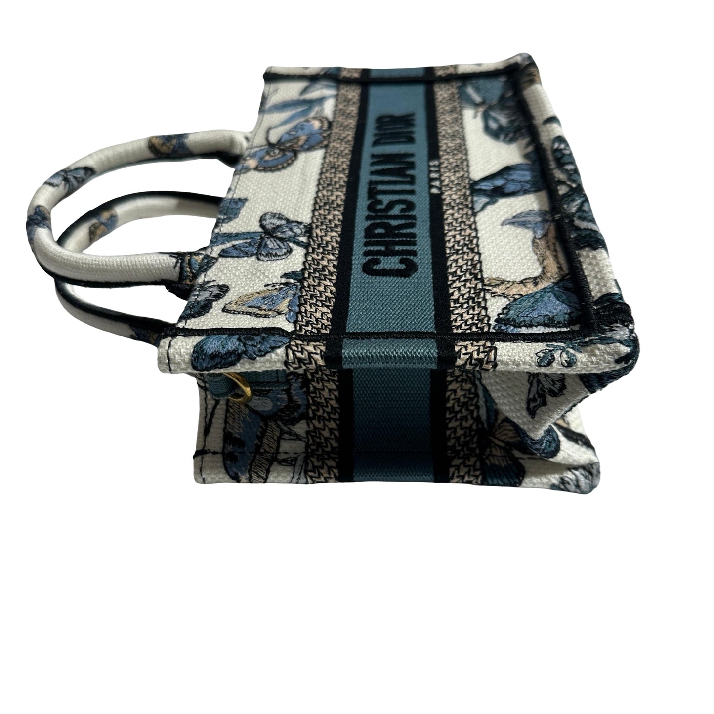 CHRISTIAN DIOR Canvas Embroidery Book Tote Tote Bag Blue White GHW