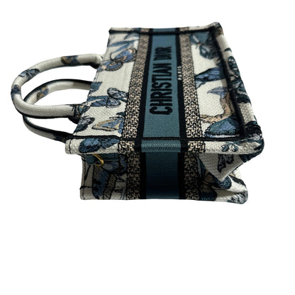 CHRISTIAN DIOR Canvas Embroidery Book Tote Tote Bag Blue White GHW