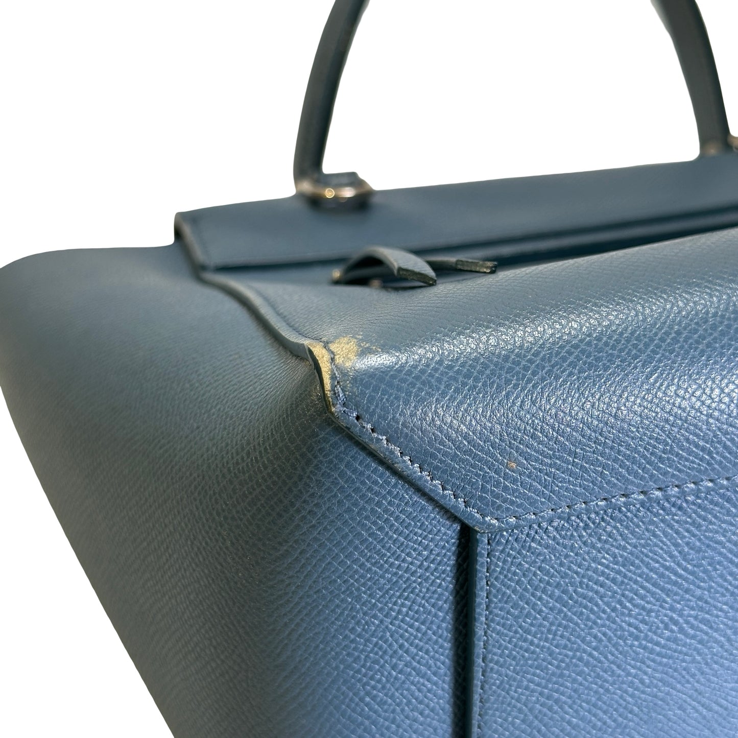 Used CELINE Grained Calfskin Nano Belt Bag Shoulder Bag Blue PHW