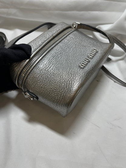 Used Miu Miu Calfskin Leather Vanity Bag Crossbody Bag Silver PHW