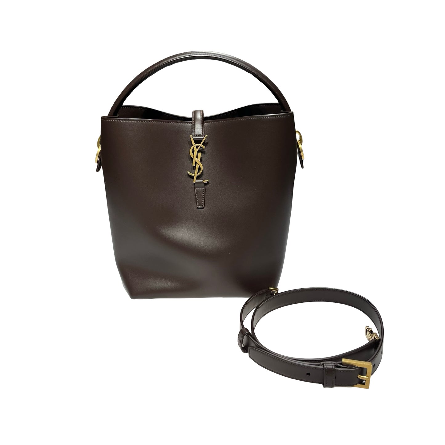 New SAINT LAURENT Vanity Bucket Bucket Bag Brown GHW