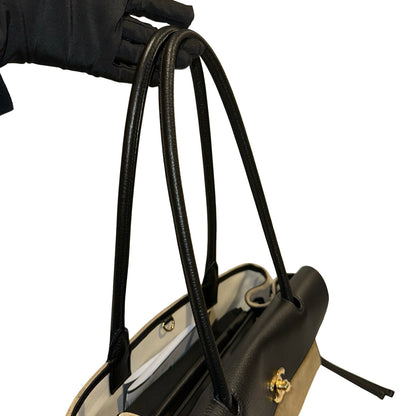 Brand New CHANEL Quilted Suede Calfskin Grained Calfskin Shopping Bag Shopping Bag Beige Black