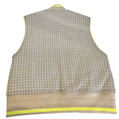 HERMES Basketweave Knit Knit Vest Clothes Beige Brown Fluorescent Green