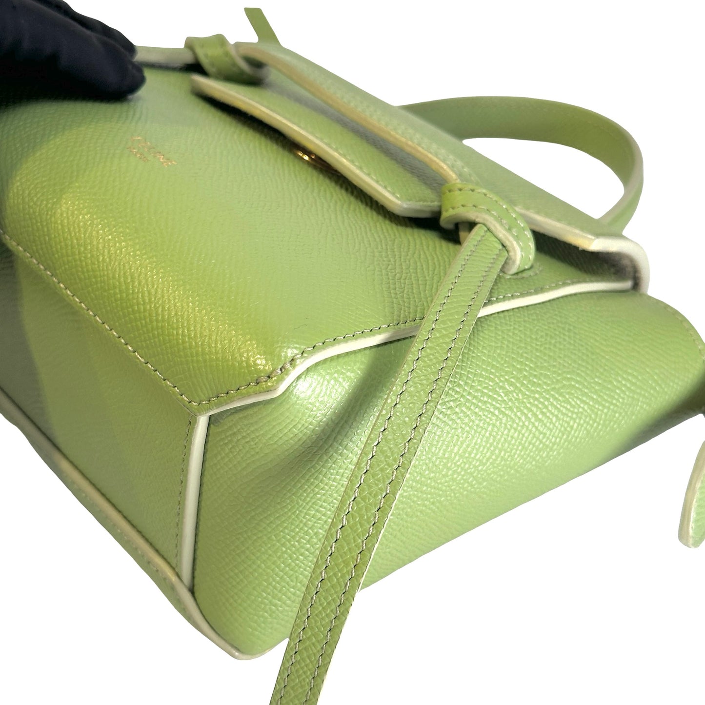 Used CELINE Grained Calfskin Pico Belt Bag Handbag Light Green