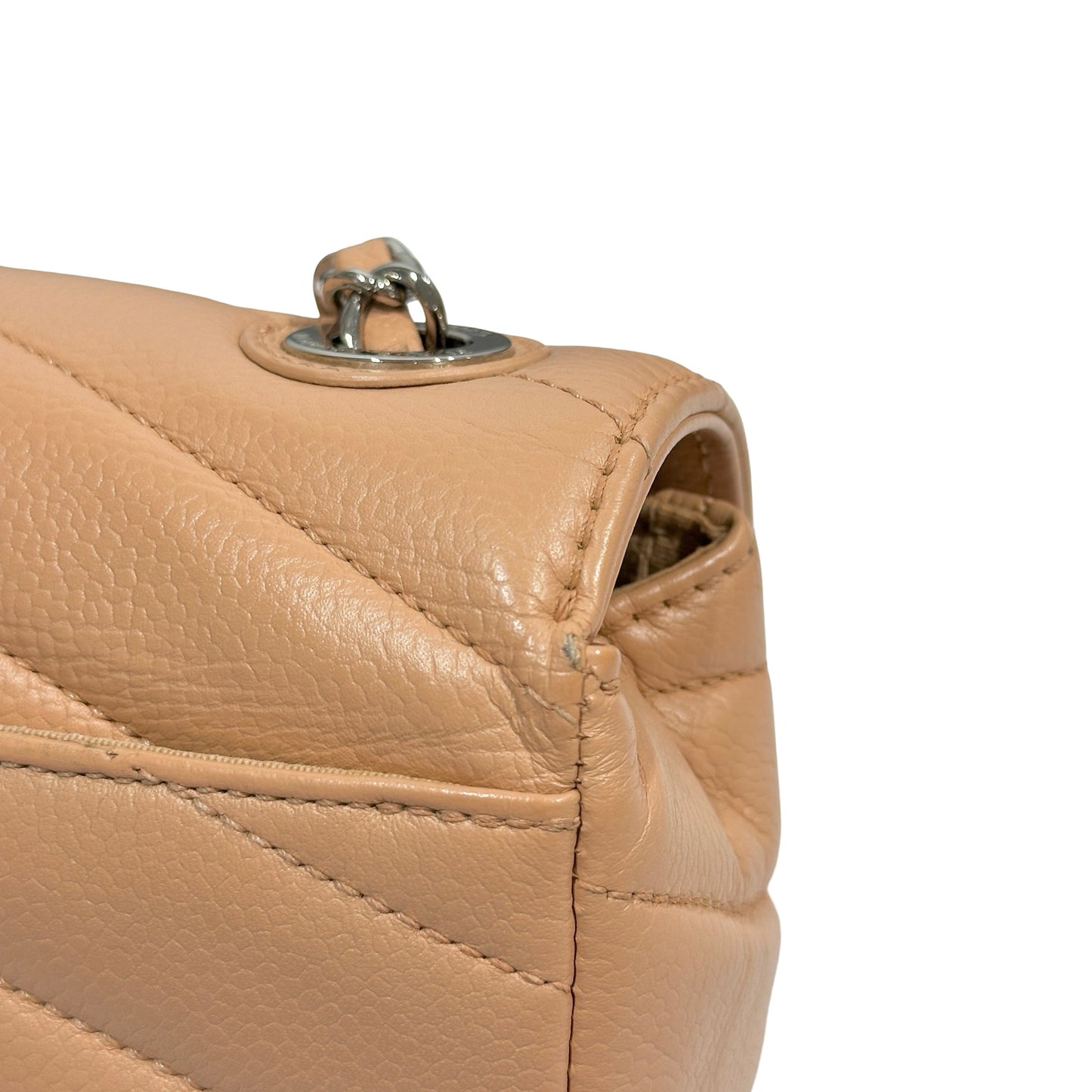 Used CHANEL Chevron Caviar Classic Flap Chain Shoulder Bag Beige