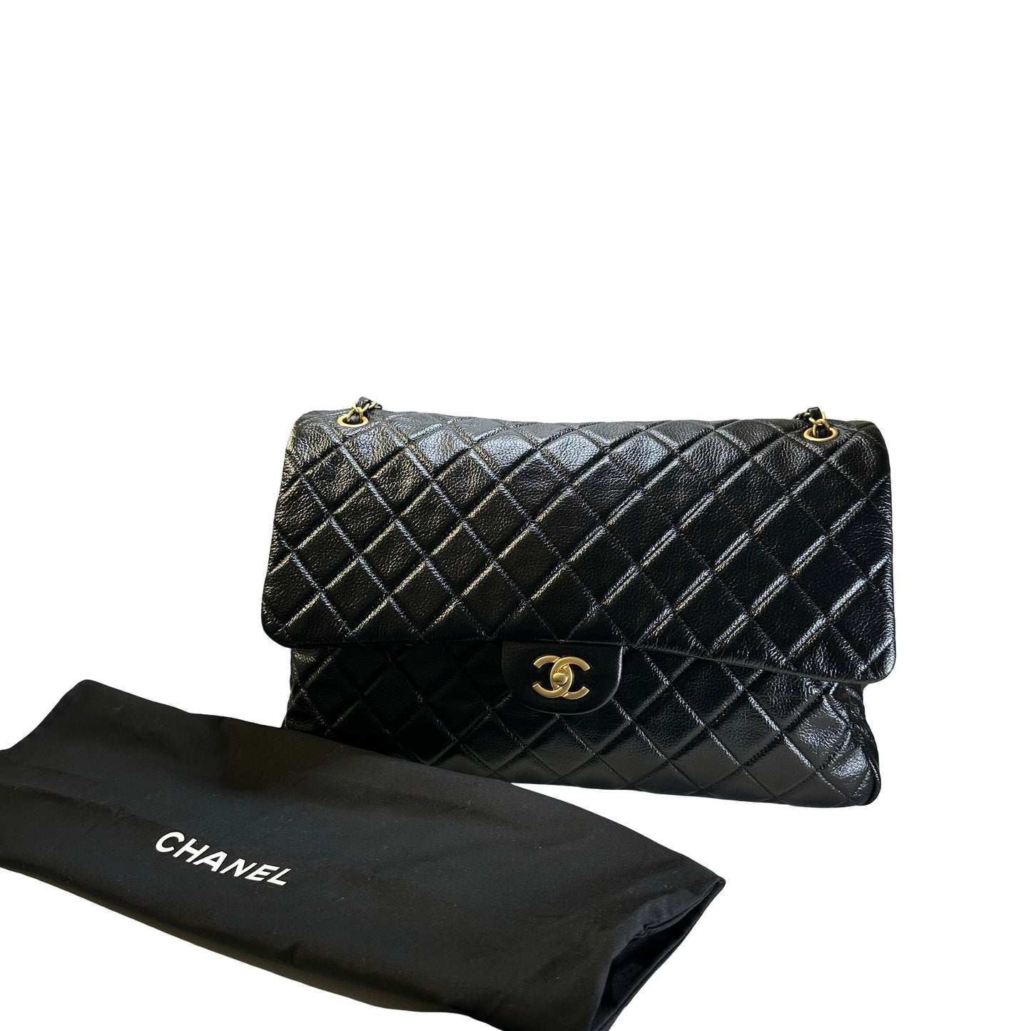 Used CHANEL Quilted Caviar Classic Flap Shoulder Bag Black Gold