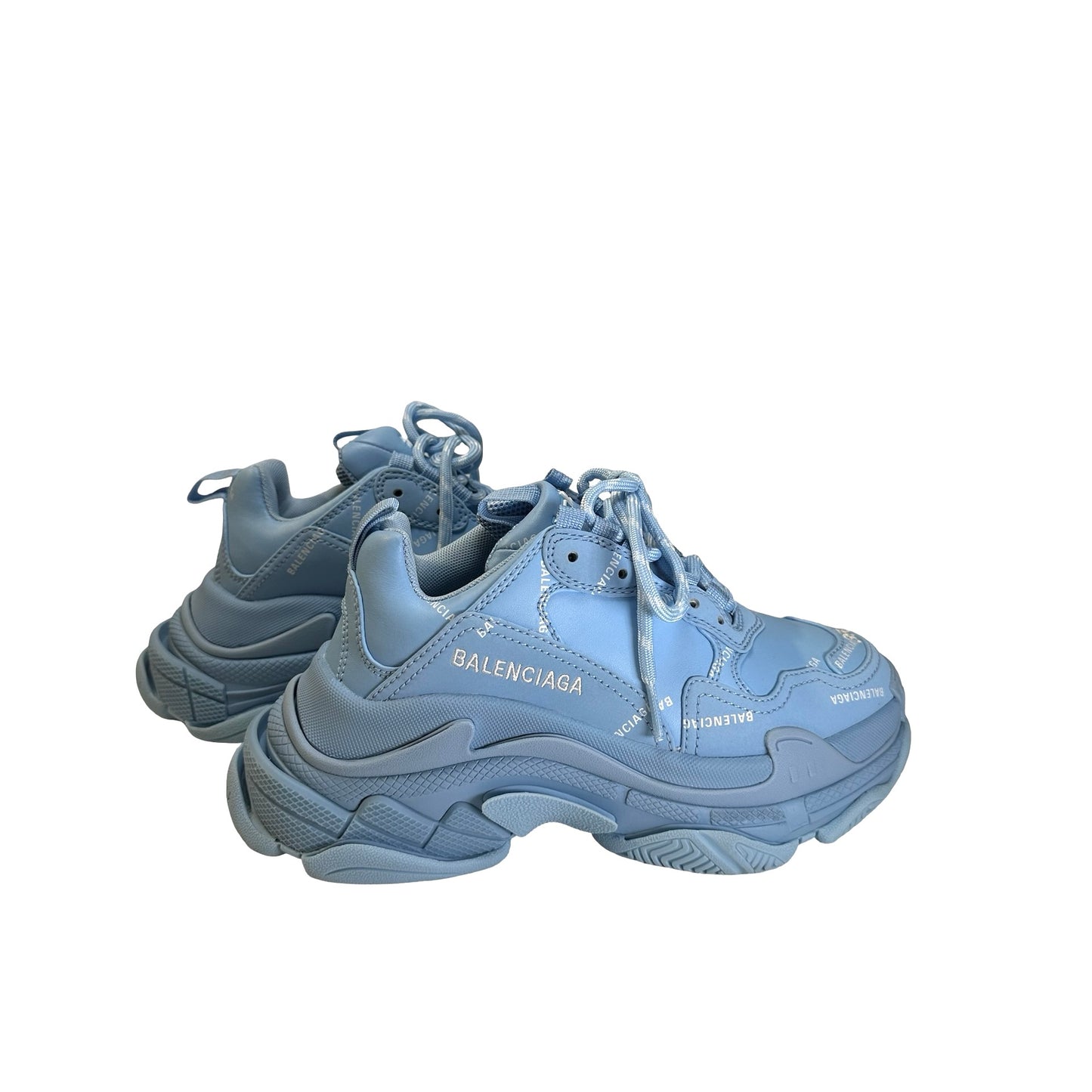 Used BALENCIAGA Logo Triple S Sneakers Light Blue