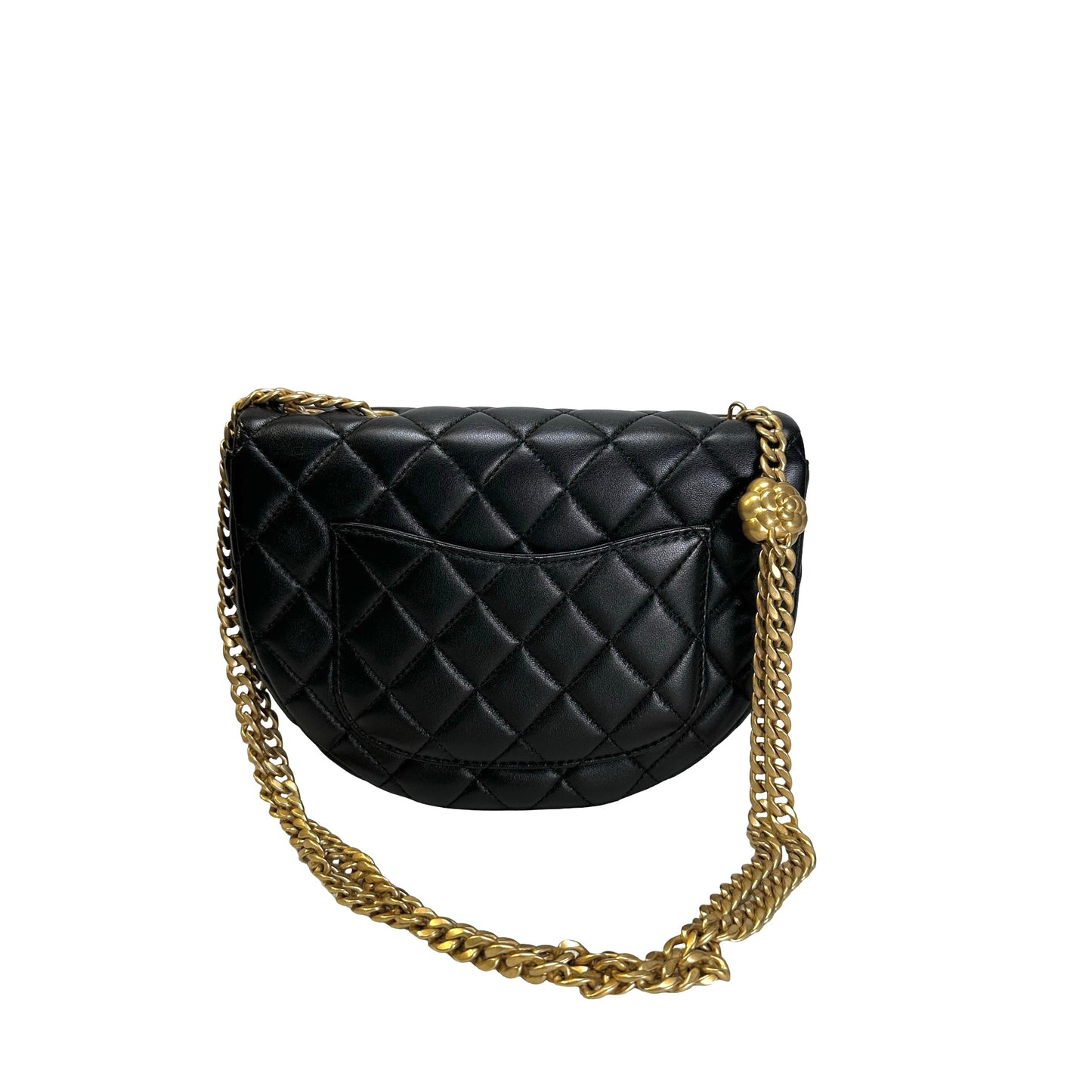 Used CHANEL Quilted Lambskin Quilted Crossbody Crossbody Bag Black Gold