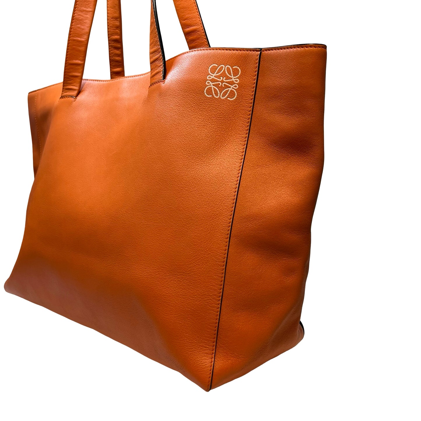 Used LOEWE Calfskin Leather Tote Bag Orange GHW