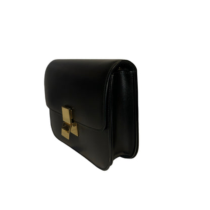 Used CELINE Smooth Calfskin Medium Triomphe Bag Shoulder Bag Black GHW