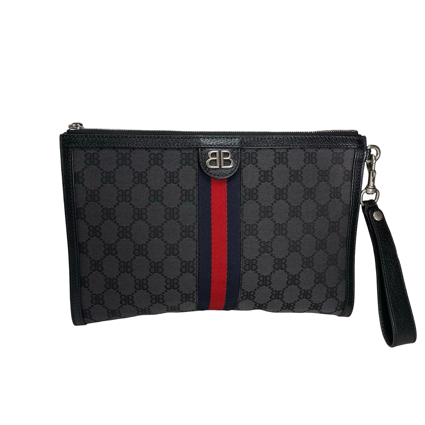 Used BALENCIAGA Canvas Web detail canvas pouch Pouch Black Red Blue