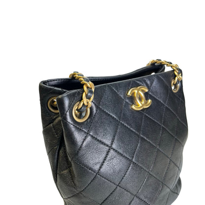 Used CHANEL Lambskin 23C Bucket Bag Black GHW