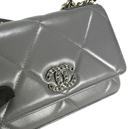 Used CHANEL Quilted Lambskin Chanel 19 Wallet On Chain Wallet on chain Grey GHW
