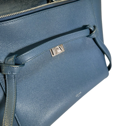 Used CELINE Grained Calfskin Nano Belt Bag Shoulder Bag Blue PHW