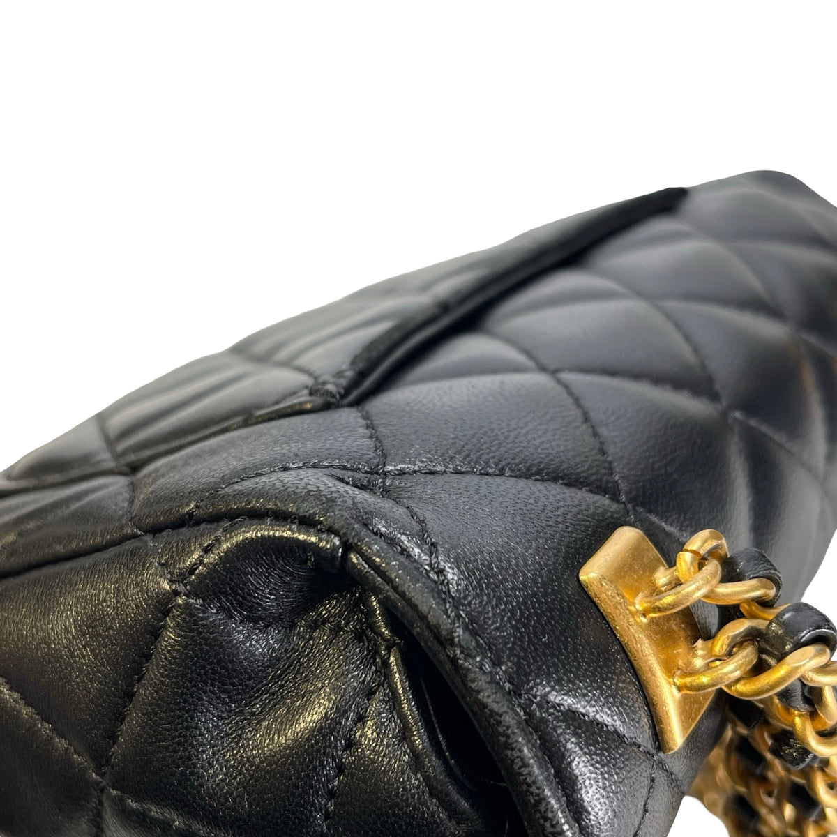 CHANEL Quilted Lambskin Mini Rectangular Flap Chain Shoulder Bag Black Gold