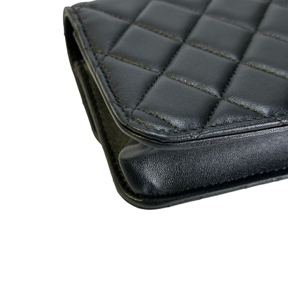Used CHANEL Quilted Lambskin Phone Holder with Top Handle and Chain Crossbody Bag Black GHW