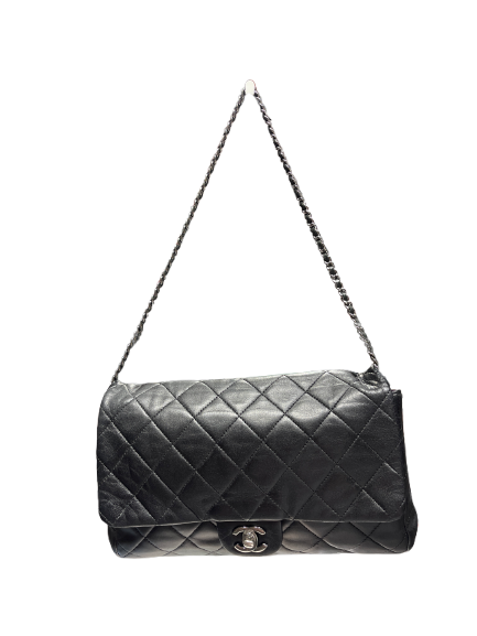 Chanel Lambskin Classic Flap Shoulder Bag Black with Silver Hardware [3001708]