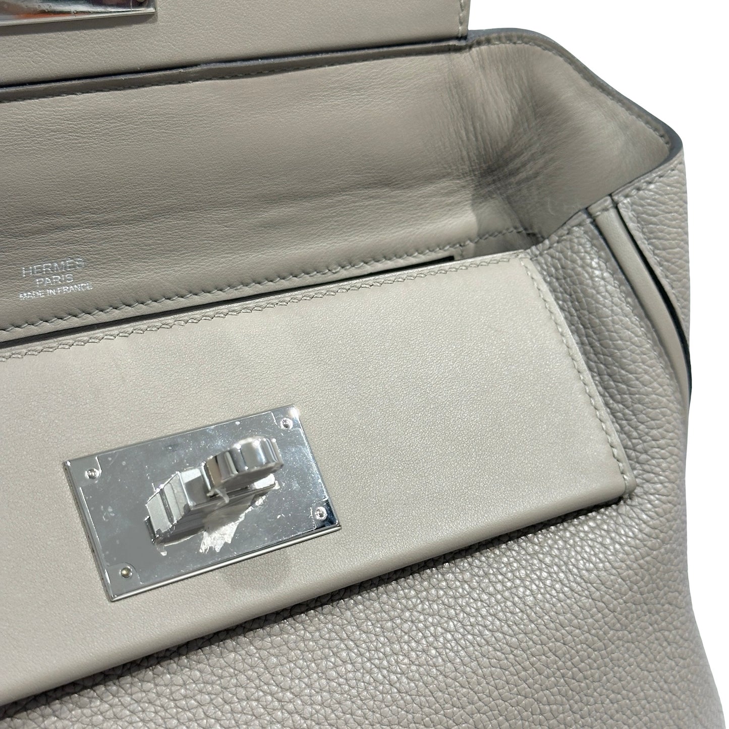 Used HERMES Taurillon Maurice Veau Swift 24/24 Handbag Gris Asphalte Gris