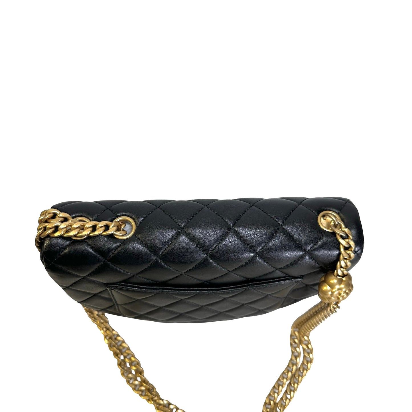 Used CHANEL Quilted Lambskin Quilted Crossbody Crossbody Bag Black Gold