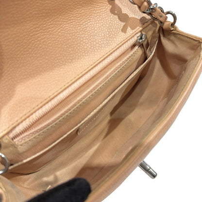 Used CHANEL Chevron Caviar Classic Flap Chain Shoulder Bag Beige