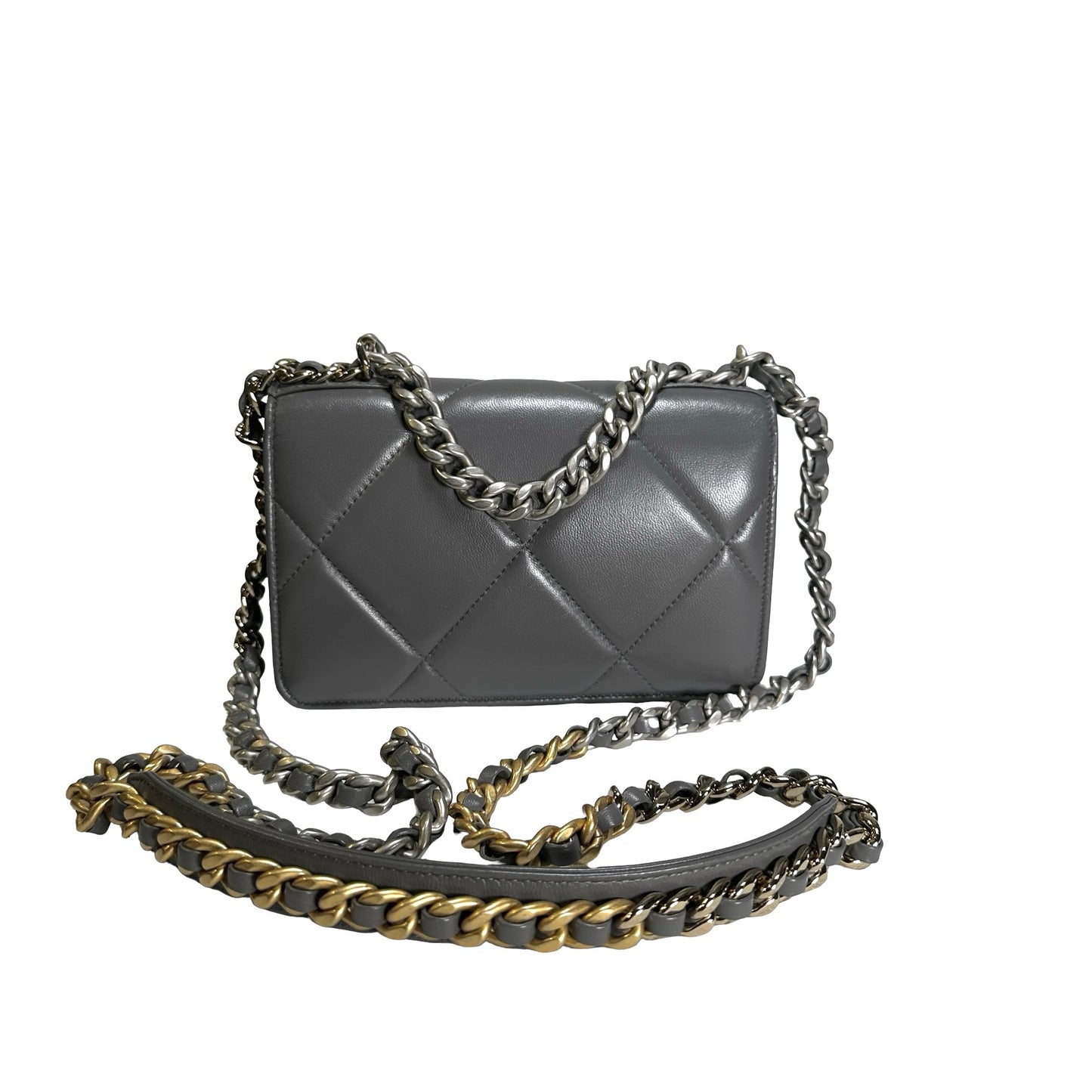 Used CHANEL Quilted Lambskin Chanel 19 Wallet On Chain Wallet on chain Grey GHW