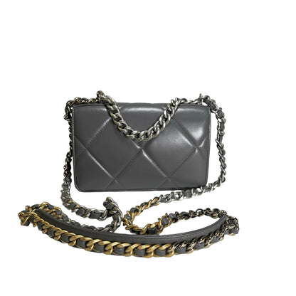 Used CHANEL Quilted Lambskin Chanel 19 Wallet On Chain Wallet on chain Grey GHW