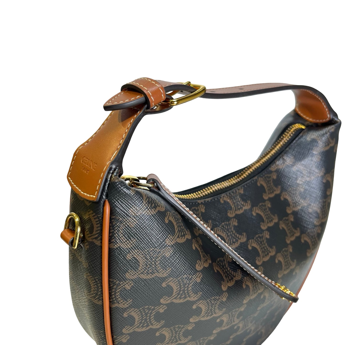 Used CELINE Calfskin Leather Ava Shoulder Bag Brown Tan